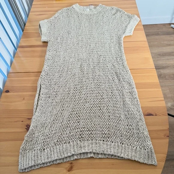 Free People Beach Open Knit Cotton Blend Beige Midi Dress Beach Cover Co… - Picture 2 of 9